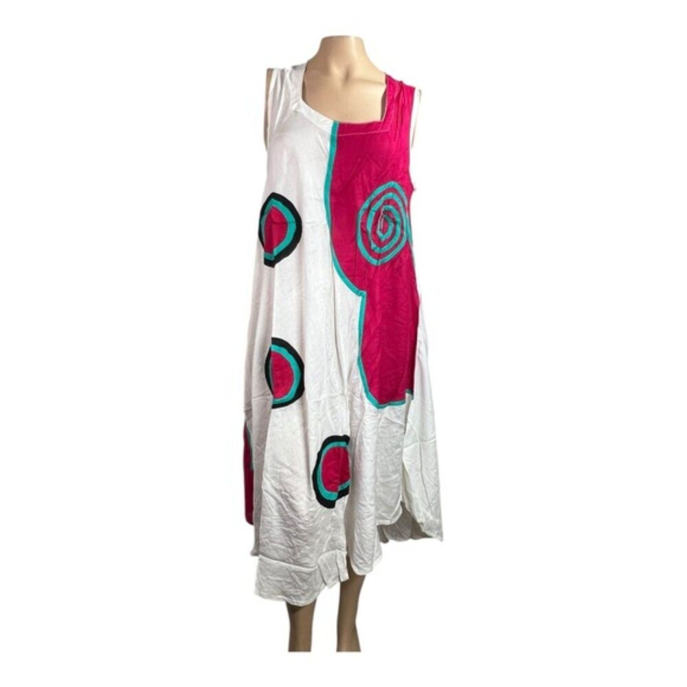 JUNGLEE BILLEE Free Size White Pink Boho Sleeveless Dress Abstract NWT #1